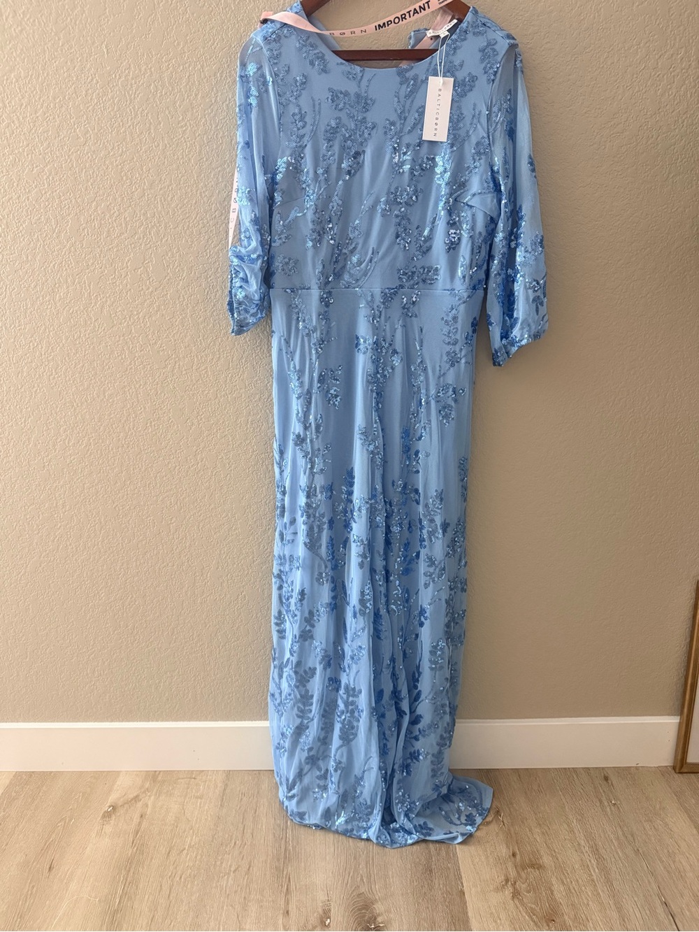 Baltic Born Blue Sequin Embroidered Maxi Dress Gown Size L NWT